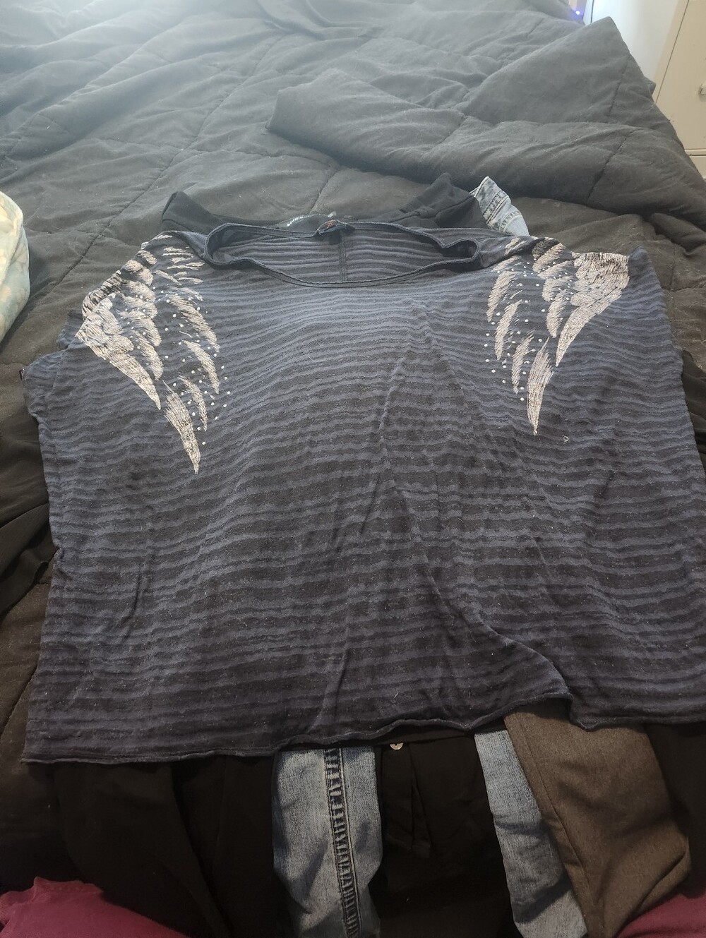 Rock & Republic Scoopneck Foil Tee Black/Silver Striped XXL